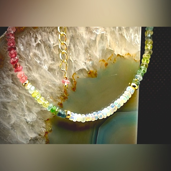 Watermelon Tourmaline, Welo Opal, 18kt Gold Vermeil Bracelet - Picture 5 of 5